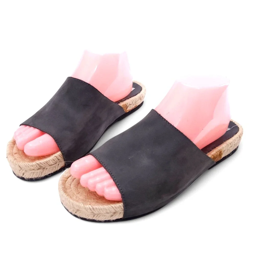 Andre Assos Women's Espadrille Sandals Black Leather Size 9
